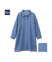 GU | （GU）デニムシャツチュニック（７分袖）(ワンピース/ドレス)