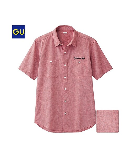 GU（ジーユー）の「（GU）ダンガリーシャツ（半袖）Ａ（MEN ⁄ シャツ・メンズ・BLACK/BLUE/WHITE/RED・L/M/XL/S）」の4枚目の写真