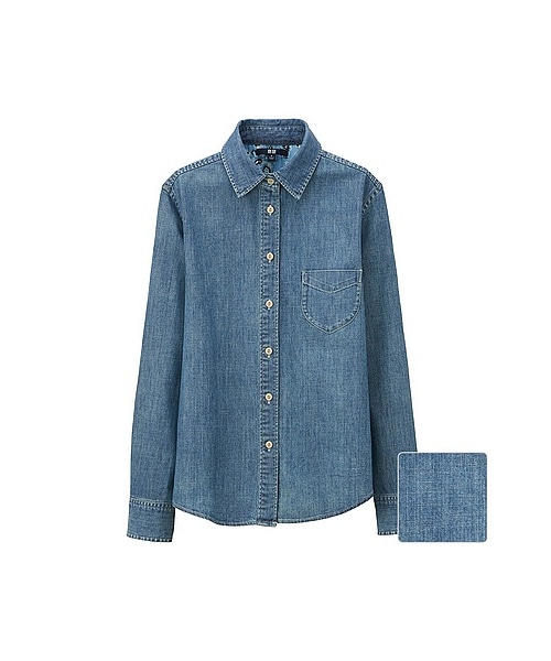 UNIQLO（ユニクロ）の「WOMEN デニムシャツ（長袖）（シャツ/ブラウス・レディース・WHITE/BLUE・L/XL/3XL/S/XXL/M）」の2枚目の写真