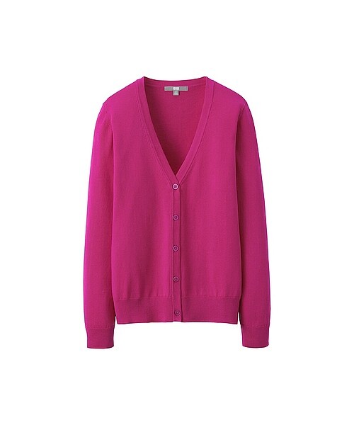 UNIQLO(ユニクロ)の「WOMEN UVカットVネックカーディガン(長袖)(セーター・カーディガン・レディース・RED/ORANGE/PINK・S/XXL/M/L/XL/3XL)」の2枚目の写真