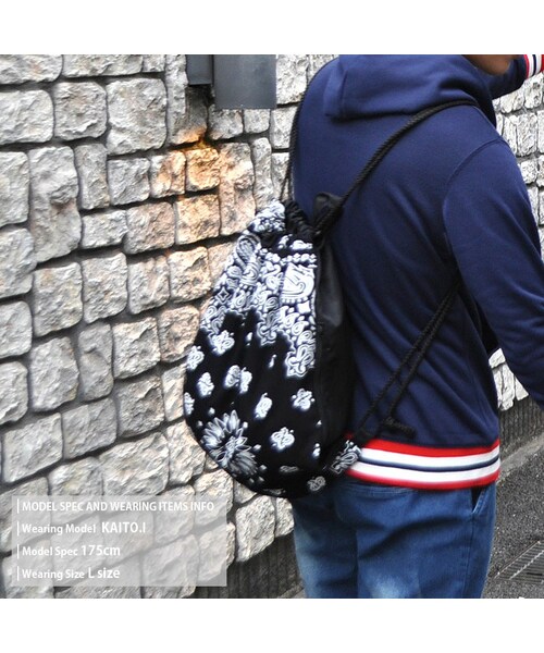 ape 25SS サマーバッグ商品　ナップサック　バンダナ　未使用 SEQUENZ 2 FACE STRING KNAPSACK / リバーシブル テック