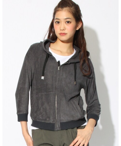 VICKY（ビッキー）の「ヴィスコースパイル7分パーカー（トップス・レディース・ホワイト/ブラック/ライトグレー・M）」の2枚目の写真