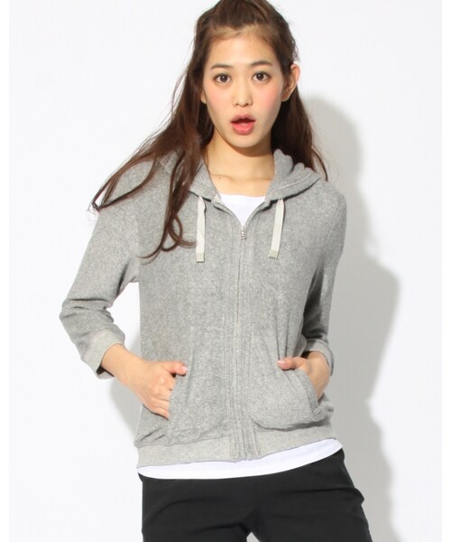 VICKY（ビッキー）の「ヴィスコースパイル7分パーカー（トップス・レディース・ホワイト/ブラック/ライトグレー・M）」の3枚目の写真