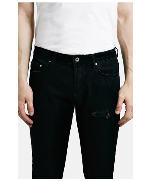 TOPMAN（トップマン）の「Topman Ripped Skinny Fit Jeans (Black)（デニムパンツ・メンズ・Black・32 x 34/34 x 32/32 x 32/34 x 34/32 x 30/36 x 34/30 x 32/30 x 30）」の3枚目の写真