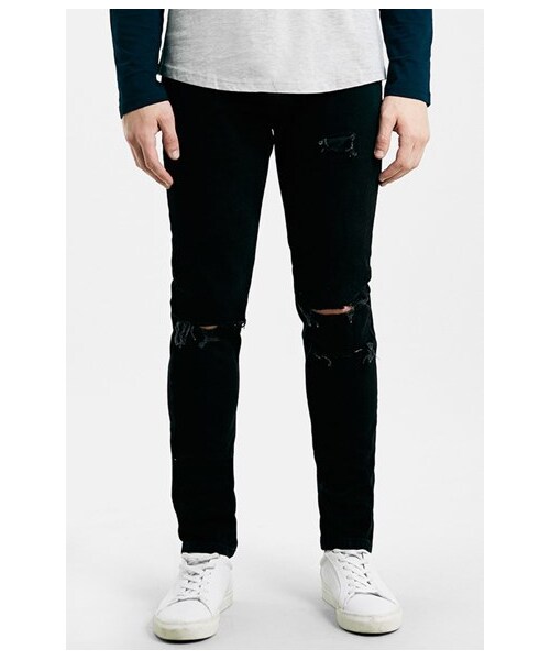 TOPMAN（トップマン）の「Topman Ripped Skinny Fit Jeans (Black)（デニムパンツ・メンズ・Black・32 x 34/34 x 32/32 x 32/34 x 34/32 x 30/36 x 34/30 x 32/30 x 30）」の4枚目の写真