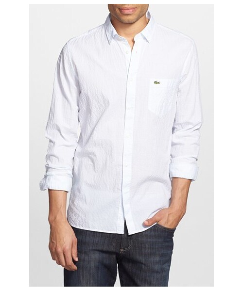 LACOSTE（ラコステ）の「Lacoste Regular Fit Stripe Seersucker Woven Shirt（シャツ/ブラウス・メンズ・Light Blue/ White/Philippines Blue/ White/Lychee Pink/ White・45/40/38/42/44）」の4枚目の写真