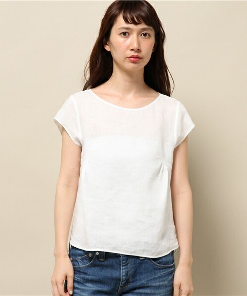 fredy emue（フレディエミュ）の「フランダースリネン半袖プルオーバー（シャツ/ブラウス・レディース・ブラック/カーキ/ホワイト/ストライプ・38/36）」の7枚目の写真