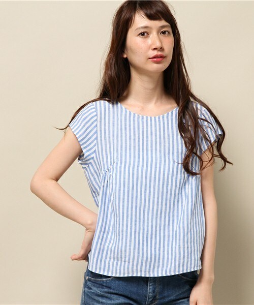 fredy emue（フレディエミュ）の「フランダースリネン半袖プルオーバー（シャツ/ブラウス・レディース・ブラック/カーキ/ホワイト/ストライプ・38/36）」の19枚目の写真