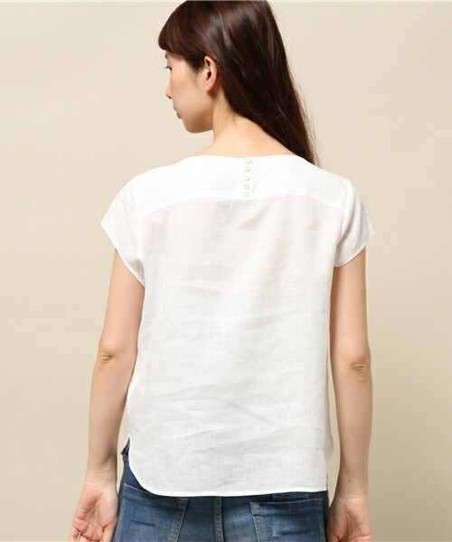 fredy emue（フレディエミュ）の「フランダースリネン半袖プルオーバー（シャツ/ブラウス・レディース・ブラック/カーキ/ホワイト/ストライプ・38/36）」の9枚目の写真