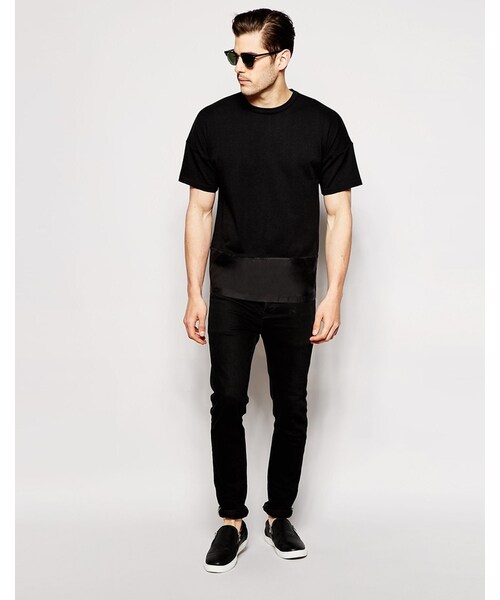 asos(エイソス)の「ASOS BRAND ASOS Knitted Tshirt with Nylon Panel(Tシャツ/カットソー・メンズ・black・M-Chest 38-40"/XL-Chest 42-44"/L-Chest 40-42"/XXL-Chest 44-46"/XS-Chest 34-36"/XXXS-Chest 30-32in (76-81cm)/XXS-Chest 32-34"/S-Chest 36-38")」の4枚目の写真