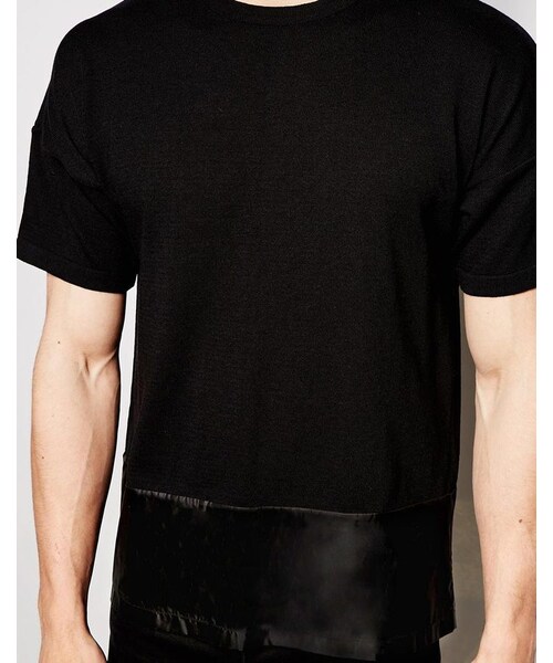 asos(エイソス)の「ASOS BRAND ASOS Knitted Tshirt with Nylon Panel(Tシャツ/カットソー・メンズ・black・M-Chest 38-40"/XL-Chest 42-44"/L-Chest 40-42"/XXL-Chest 44-46"/XS-Chest 34-36"/XXXS-Chest 30-32in (76-81cm)/XXS-Chest 32-34"/S-Chest 36-38")」の3枚目の写真