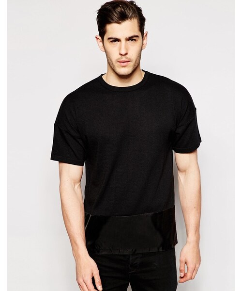 asos(エイソス)の「ASOS BRAND ASOS Knitted Tshirt with Nylon Panel(Tシャツ/カットソー・メンズ・black・M-Chest 38-40"/XL-Chest 42-44"/L-Chest 40-42"/XXL-Chest 44-46"/XS-Chest 34-36"/XXXS-Chest 30-32in (76-81cm)/XXS-Chest 32-34"/S-Chest 36-38")」の1枚目の写真