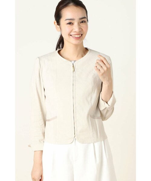 La TOTALITE(ラトータリテ)の「リネンストレッチC-ZIP ジャケット。(ジャケット/アウター・レディース・ホワイト/ベージュ/ネイビー・36/38)」の4枚目の写真