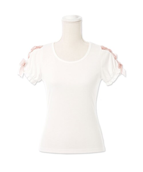 mon Lily（モンリリィ）の「レースアップスリーブトップス（トップス・レディース・ホワイト×ブルー/ホワイト×ピンク/ブルーグレー/ブラック・M/L）」の4枚目の写真