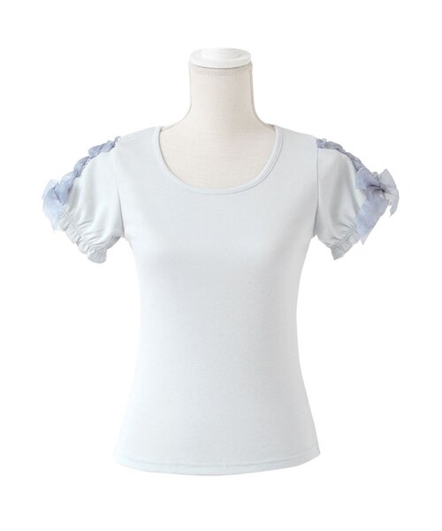 mon Lily（モンリリィ）の「レースアップスリーブトップス（トップス・レディース・ホワイト×ブルー/ホワイト×ピンク/ブルーグレー/ブラック・M/L）」の2枚目の写真