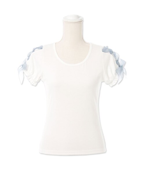 mon Lily（モンリリィ）の「レースアップスリーブトップス（トップス・レディース・ホワイト×ブルー/ホワイト×ピンク/ブルーグレー/ブラック・M/L）」の3枚目の写真