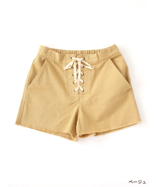 w closet（ダブルクローゼット）の「レースアップショートパンツ（パンツ・レディース・ベージュ/オレンジ/Lカーキ・FREE）」の2枚目の写真