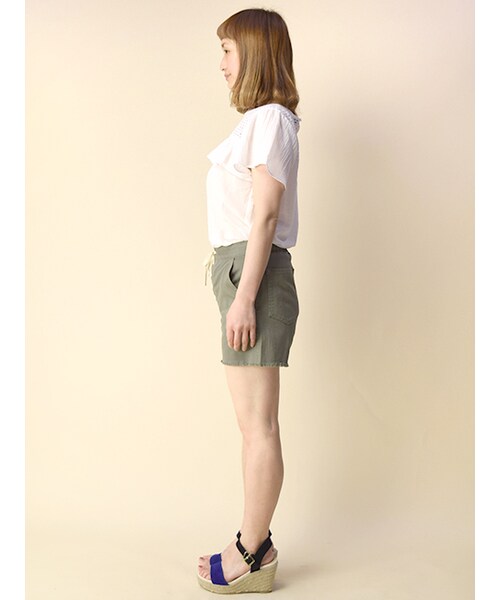 w closet（ダブルクローゼット）の「レースアップショートパンツ（パンツ・レディース・ベージュ/オレンジ/Lカーキ・FREE）」の5枚目の写真