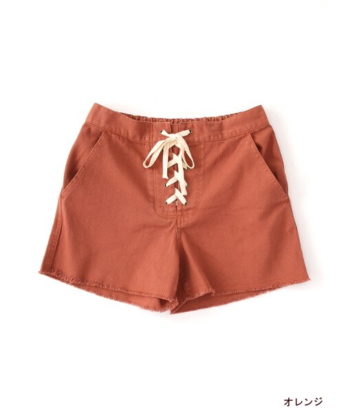 w closet（ダブルクローゼット）の「レースアップショートパンツ（パンツ・レディース・ベージュ/オレンジ/Lカーキ・FREE）」の3枚目の写真