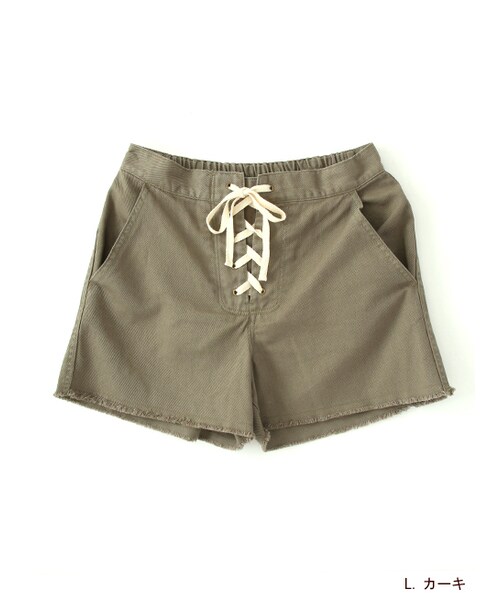 w closet（ダブルクローゼット）の「レースアップショートパンツ（パンツ・レディース・ベージュ/オレンジ/Lカーキ・FREE）」の4枚目の写真