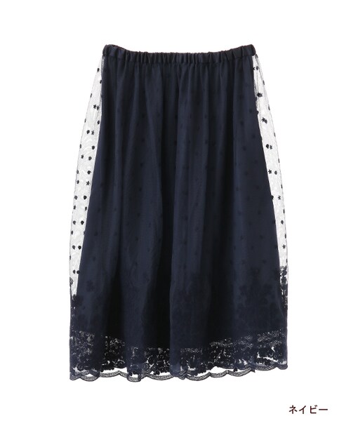 w closet(ダブルクローゼット)の「刺繍入りチュールスカート(スカート・レディース・オフホワイト/カーキ/ネイビー・FREE)」の3枚目の写真