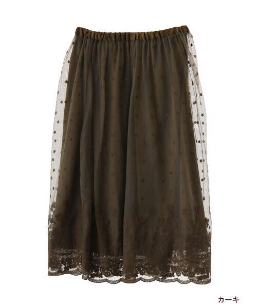 w closet(ダブルクローゼット)の「刺繍入りチュールスカート(スカート・レディース・オフホワイト/カーキ/ネイビー・FREE)」の2枚目の写真