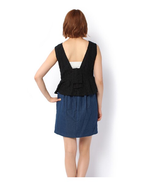 PAGEBOY（ページボーイ）の「レースブラウス×ミニスカートセットアップ（ワンピース/ドレス・レディース・ホワイト/オフホワイト/ブラック）」の4枚目の写真