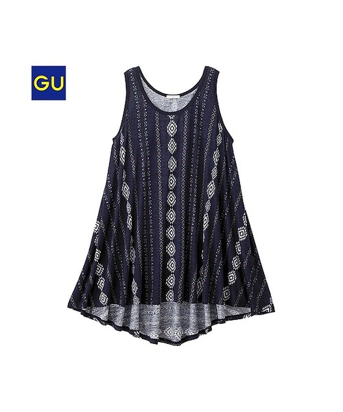 GU(ジーユー)の「(GU)プリントコンビカットソーチュニック(ノースリーブ)(WOMEN ⁄ チュニック・レディース・OFF WHITE/NAVY・M/XL/L/S)」の2枚目の写真