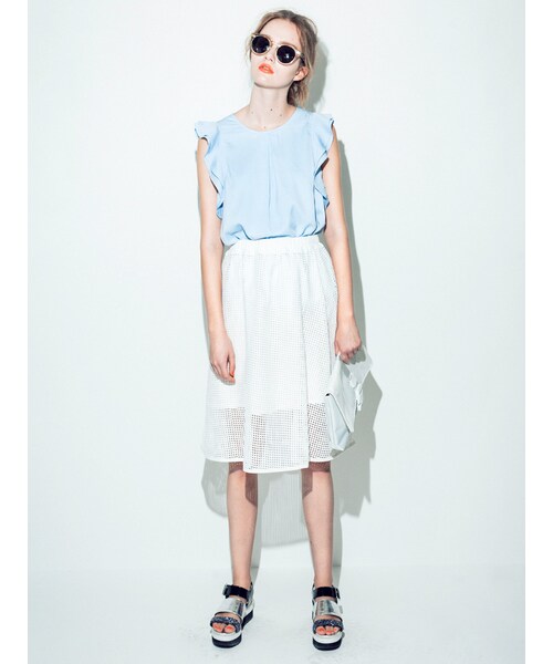 MURUA（ムルーア）の「【FEMININE】ブロックパターンボリュームスカート（スカート・レディース・ホワイト/ブラック・1/2）」の4枚目の写真