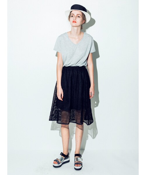 MURUA（ムルーア）の「【FEMININE】ブロックパターンボリュームスカート（スカート・レディース・ホワイト/ブラック・1/2）」の3枚目の写真