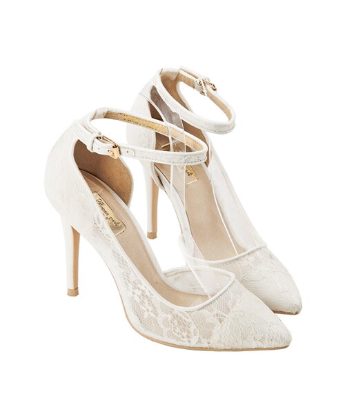 gracegift（グレースギフト）の「蕾絲透膚尖頭跟鞋（シューズ・レディース・白/黑/杏色・35/36/37/38/39/40/41）」の4枚目の写真