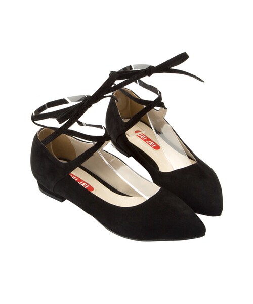 gracegift（グレースギフト）の「韓國尖頭綁帶娃娃鞋（シューズ・レディース・黑/紅/杏・35/36/37/38/39/40）」の4枚目の写真