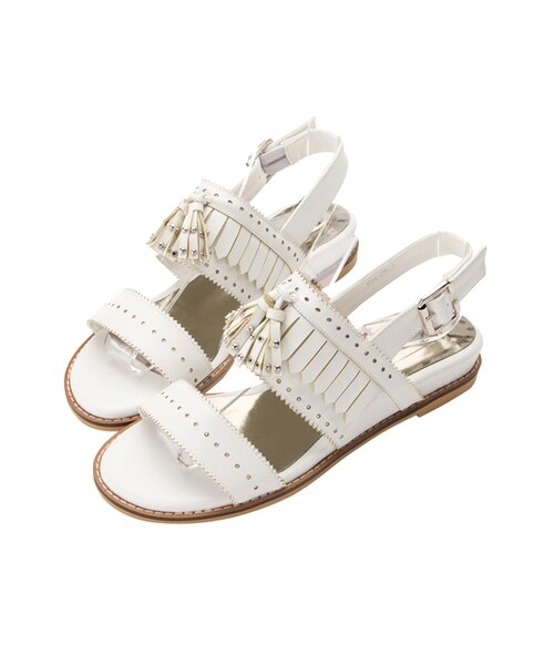 gracegift（グレースギフト）の「韓國流蘇鉚釘寬帶涼鞋（その他・レディース・銀/白・35/36/37/38/39/40）」の2枚目の写真