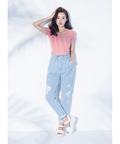 gracegift（グレースギフト）の「一字方釦寬帶厚底涼鞋（その他・レディース・黑條紋/黑/白・35/36/37/38/39/40/41）」の7枚目の写真