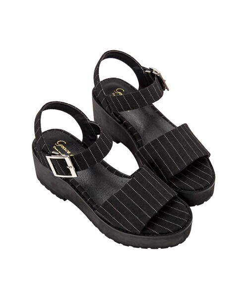 gracegift（グレースギフト）の「一字方釦寬帶厚底涼鞋（その他・レディース・黑條紋/黑/白・35/36/37/38/39/40/41）」の16枚目の写真