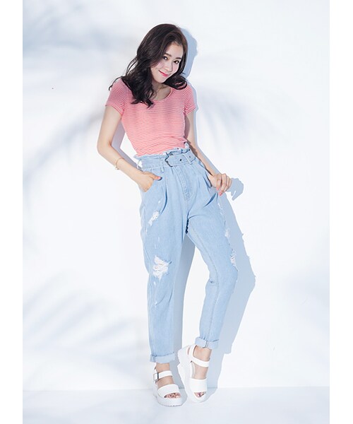 gracegift（グレースギフト）の「一字方釦寬帶厚底涼鞋（その他・レディース・黑條紋/黑/白・35/36/37/38/39/40/41）」の8枚目の写真