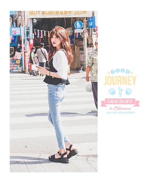 gracegift（グレースギフト）の「一字方釦寬帶厚底涼鞋（その他・レディース・黑條紋/黑/白・35/36/37/38/39/40/41）」の21枚目の写真