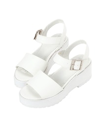 gracegift | 一字方釦寬帶厚底涼鞋(その他)