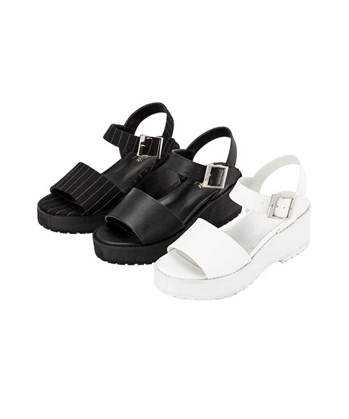 gracegift（グレースギフト）の「一字方釦寬帶厚底涼鞋（その他・レディース・黑條紋/黑/白・35/36/37/38/39/40/41）」の13枚目の写真