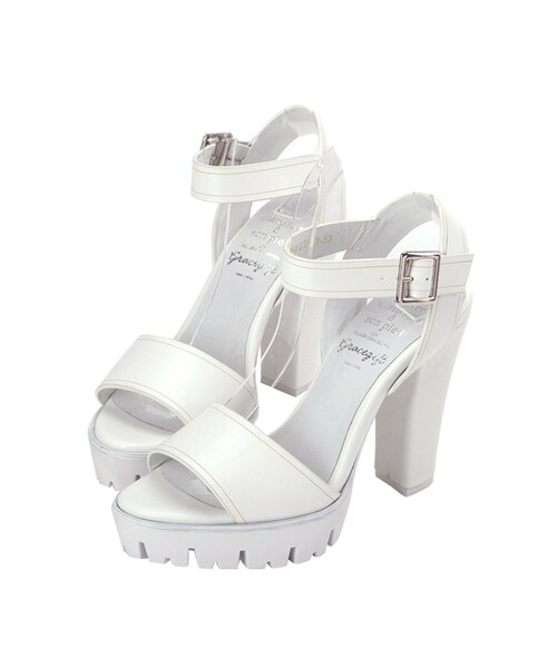 gracegift（グレースギフト）の「個性寬帶防水台高跟涼鞋（シューズ・レディース・黑/杏色/白・35/36/37/38/39/40/41）」の2枚目の写真