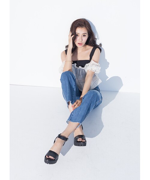 gracegift（グレースギフト）の「個性寬帶防水台高跟涼鞋（シューズ・レディース・黑/杏色/白・35/36/37/38/39/40/41）」の21枚目の写真