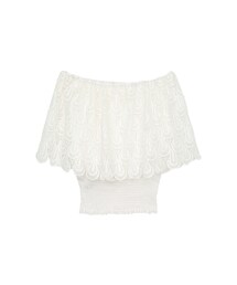 gracegift | 韓國露肩蕾絲荷葉鏤空縮腰上衣(トップス)