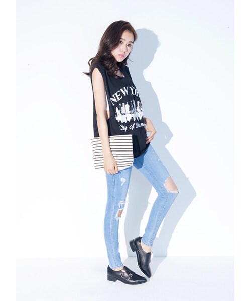 gracegift（グレースギフト）の「韓國夢想之城倒影印花無袖背心（トップス・レディース・黑/白・F）」の8枚目の写真