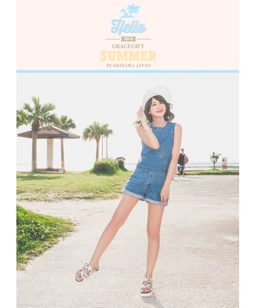 gracegift（グレースギフト）の「夏日沙灘牛仔無袖上衣X捲邊短褲套組（その他・レディース・淺藍/藍・S/M）」の5枚目の写真