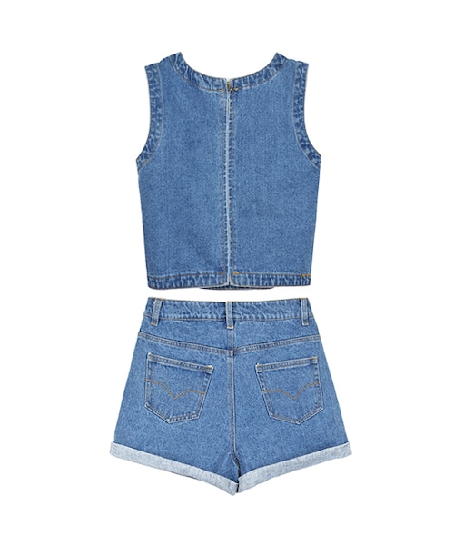 gracegift（グレースギフト）の「夏日沙灘牛仔無袖上衣X捲邊短褲套組（その他・レディース・淺藍/藍・S/M）」の2枚目の写真