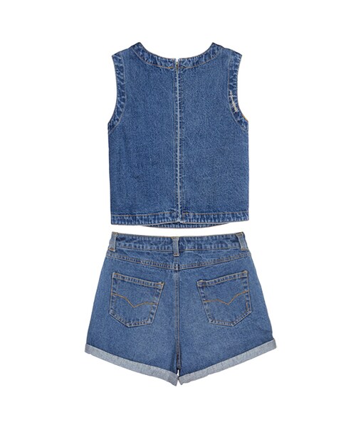 gracegift（グレースギフト）の「夏日沙灘牛仔無袖上衣X捲邊短褲套組（その他・レディース・淺藍/藍・S/M）」の7枚目の写真