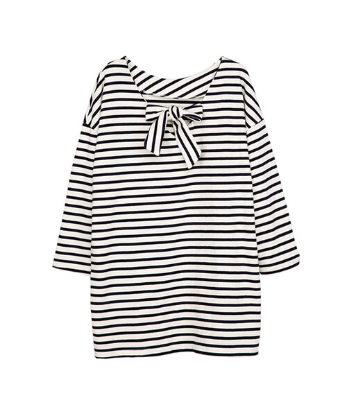 gracegift（グレースギフト）の「韓國微甜海軍風蝴蝶結上衣（トップス・レディース・灰/深藍・F）」の6枚目の写真