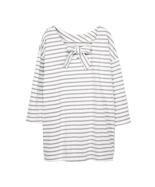 gracegift（グレースギフト）の「韓國微甜海軍風蝴蝶結上衣（トップス・レディース・灰/深藍・F）」の2枚目の写真