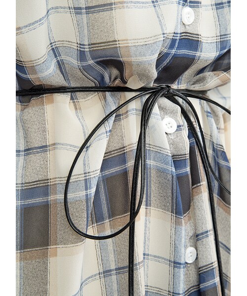gracegift（グレースギフト）の「韓國隨性休閒格紋雪紡外套（その他・レディース・藍・F）」の3枚目の写真