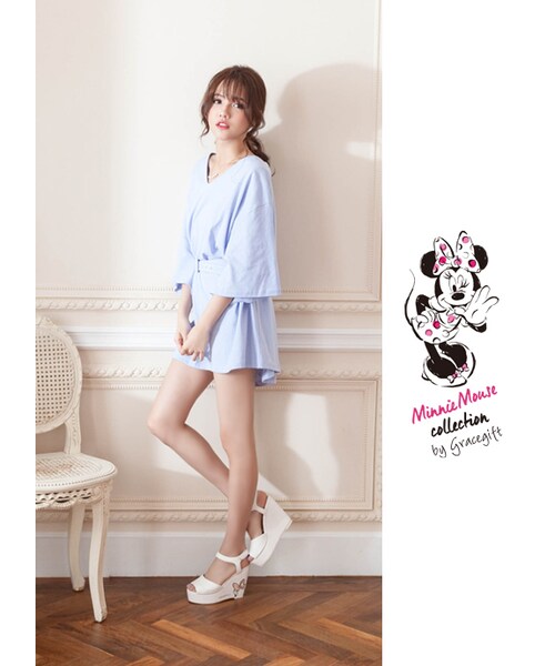 gracegift（グレースギフト）の「韓國春日蔚藍腰帶洋裝（その他・レディース・藍・F）」の4枚目の写真